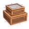 Hello Honey® Dark Brown Modern Decorative Square Woven Rattan & Wood Display Box Set with Glass Top